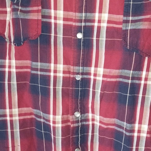Roper Western Shirt Mens XL Red White Blue Pearl Snaps Short Sleeve Pockets - Picture 3 of 10